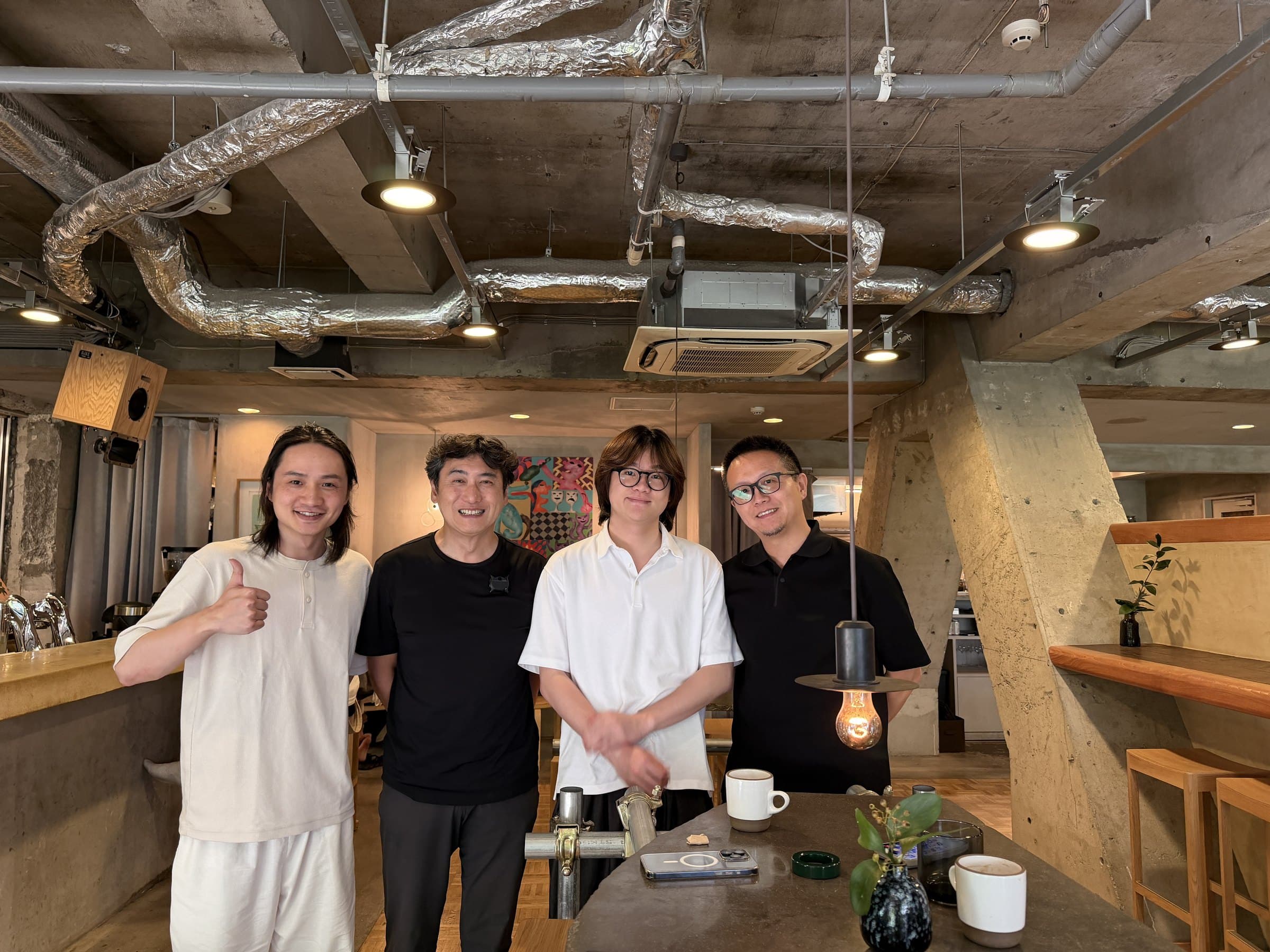 From left: Xi Yuan, Founder of Fate Tell; Ryota Matsuzaki, Founder of Kibidango; Tintin, Kansai liaison for Way to AGI; Sean Shen, Founder of Unity Corporation.